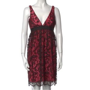 Milly Brown Lace Circle Dress Floral Cherry Lace Pink Lining